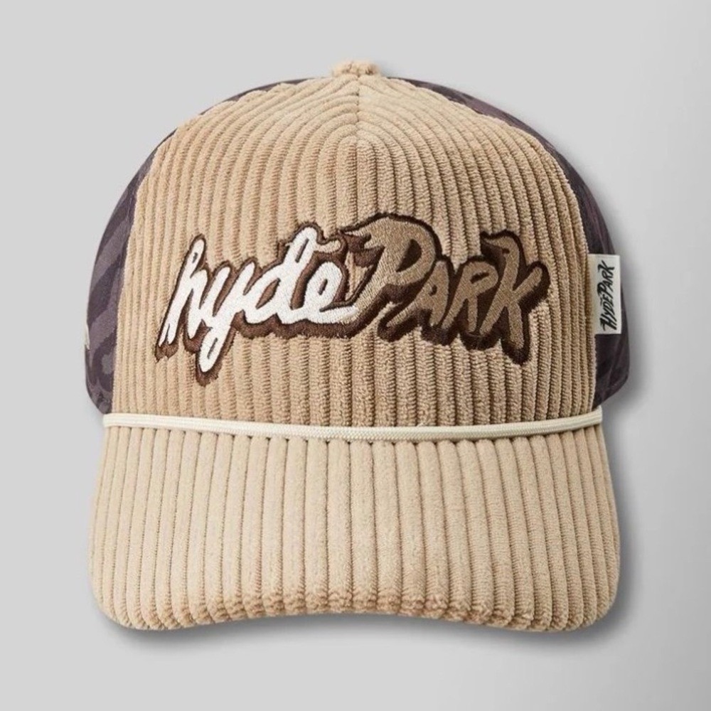 Hyde Park Corduroy Rope Trucker Hat Smashed The Weekend Black Sand NWT
